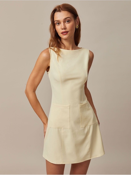 RIHOAS Dresses & Skirts - RIHOAS Cream Sleeveless Mini Dress with Front Pockets